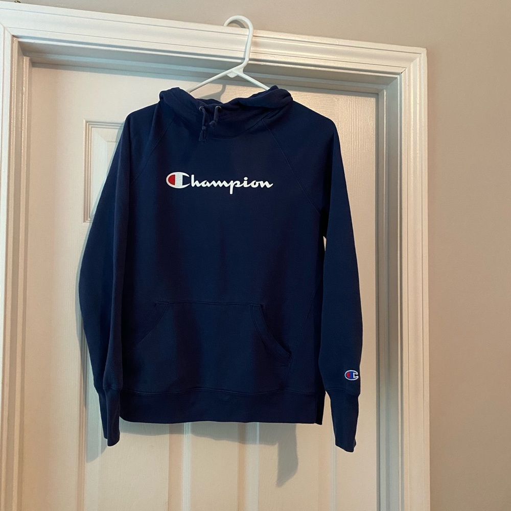 Champion Navy Blue Pullover Hoodie with Logo